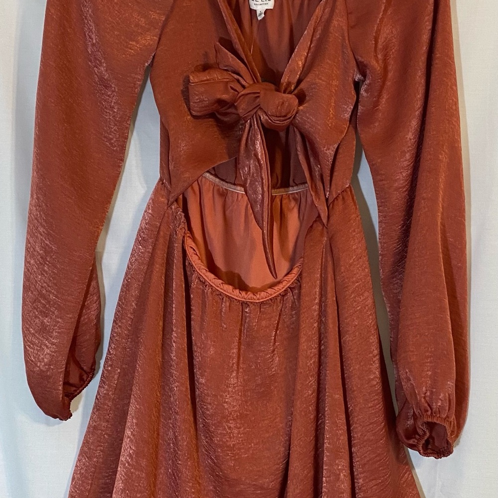 Le Lis Marsala Long Sleeve Dress with Front Tie